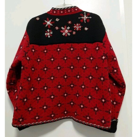 Icelandic Design Full Zip Wool Sweater Jacket Lined Red & Black XL - Picture 7 of 10